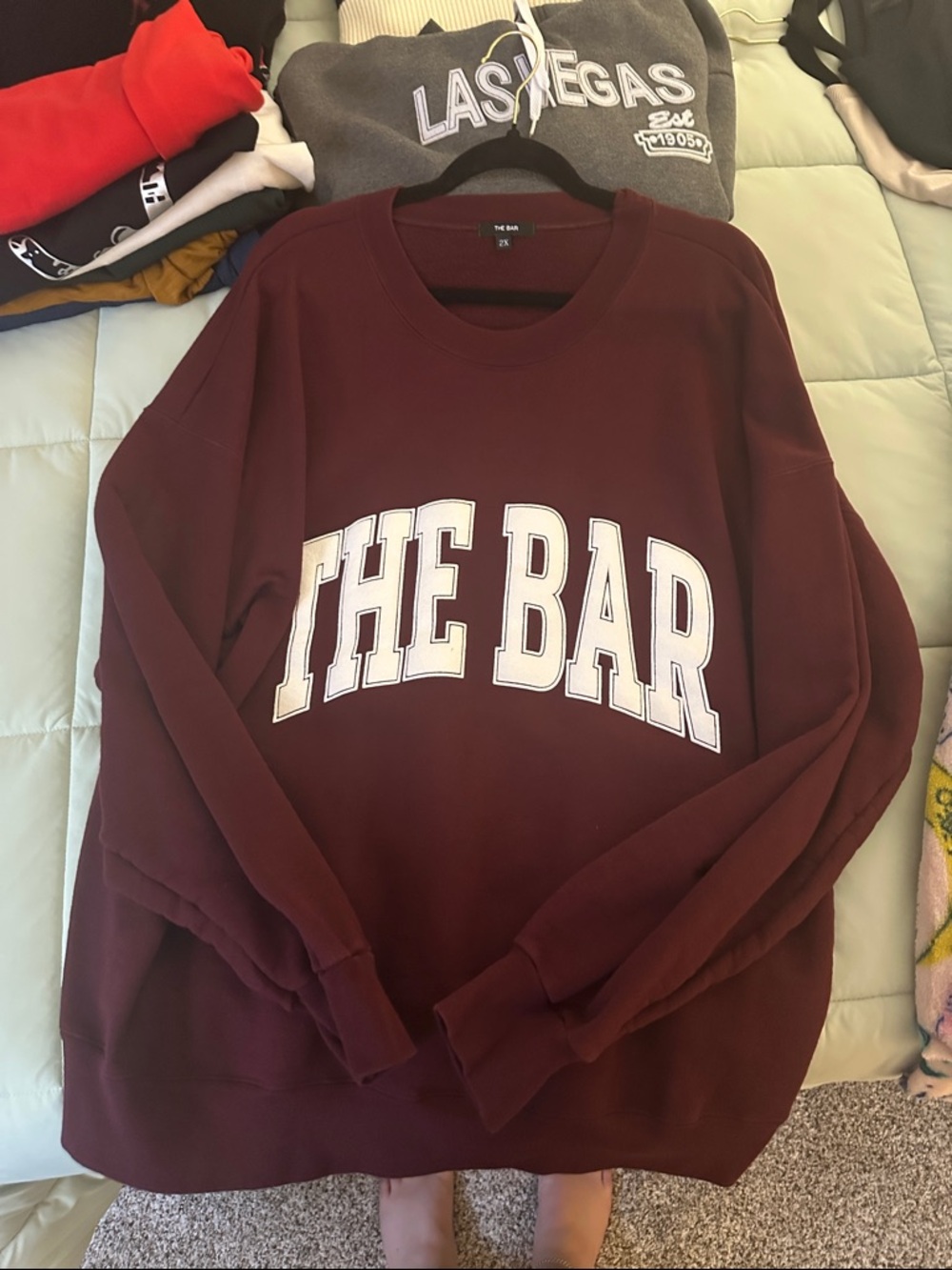 The Bar Burgundy Crewneck Sweater with White Lettering